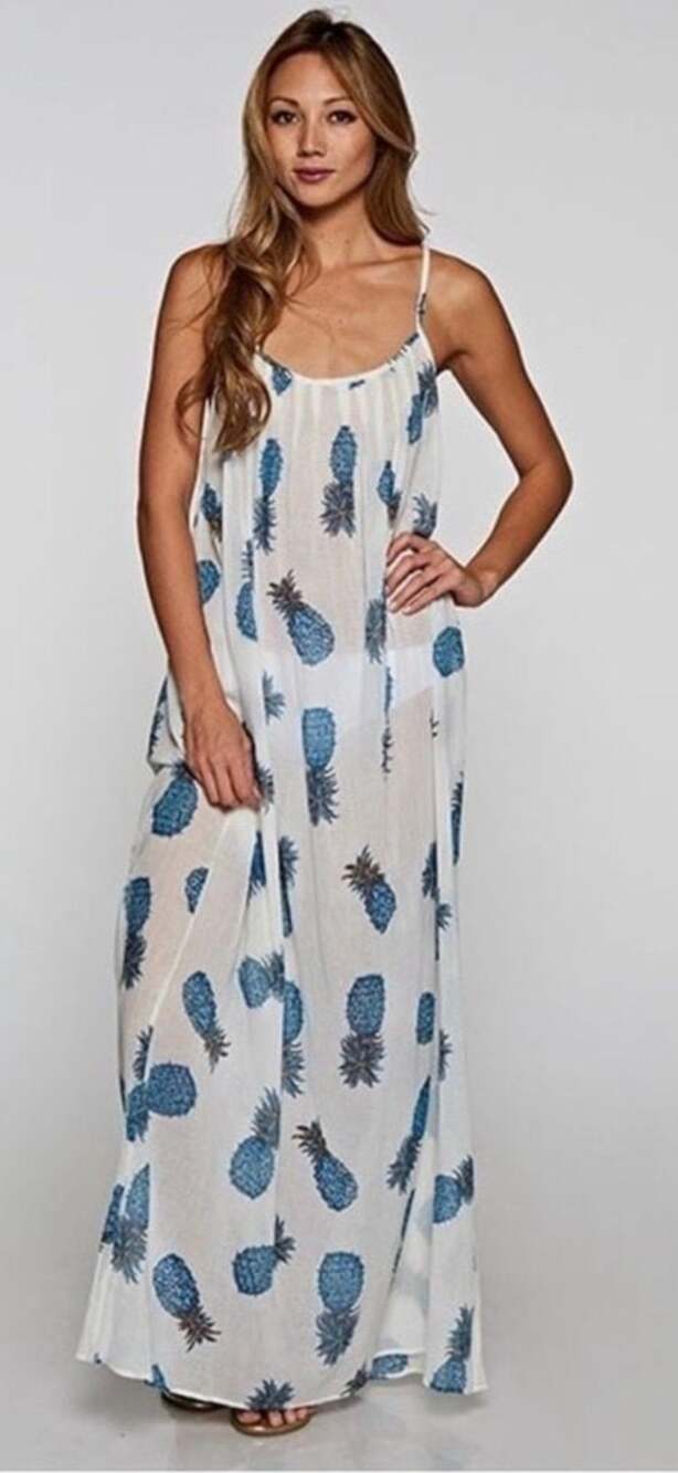 Lovestitch Anana Pineapple Print Criss Cross Maxi Dress Cover Up Medium Large